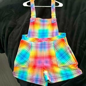Blackmilk Tartan Rainbow Short Overalls NWT